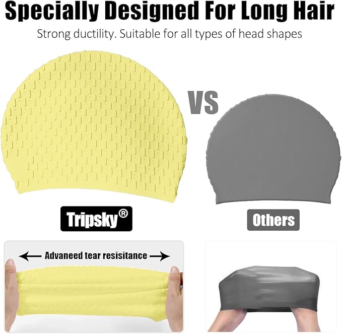 Tripsky Silicone Swim Cap,Comfortable Bathing Cap Ideal for Curly Short Medium Long Hair, Swimming Cap for Women and Men, Shower Caps Keep Hairstyle Unchanged…-StrideForce Fitness