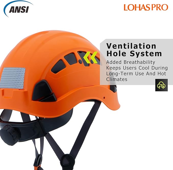 Hard Hats Construction Safety Helmet ANSI Z89.1 Approved OSHA Hardhat, LOHASPRO Vented Men Worker Orange Hard Hat with Chin Strap Tree Climbing Rescue Arborist Helmet (P4 Orange)-StrideForce Fitness