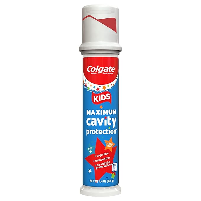 Colgate Kids Toothpaste Pump with Fluoride for Cavity Protection, Ages 6+, ADA Accepted, Bubble Fruit, 4.4 Ounce, 6 Pack