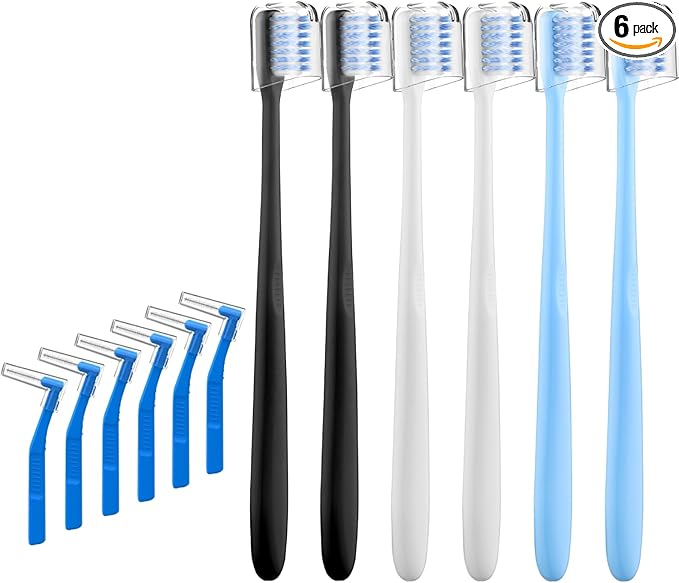 V-Shaped Orthodontic Toothbrush for Braces, Soft Bristles, 6 Count, with Interdental Brushes