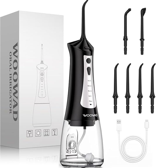 Water Flosser for Teeth 300ML Cordless,Portable Water Dental Floss Pick IPX7 Waterproof 5 Modes & 6 Jet Tips Noise<70db, Water Picks for Teeth Cleaning and Flossing, Braces, Gums,Oral Care