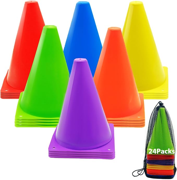 12/24/48Pcs Soccer Cones,7" or 9" Soccer Cones for Training, Multicolor Cones Sports Soccer Training Cones, Field Cones for Skating Basketball Football Drills Practice-StrideForce Fitness
