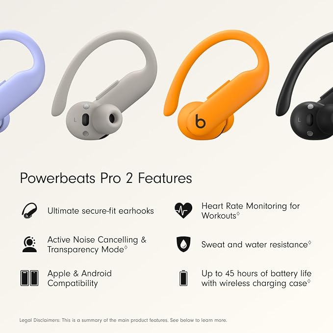 Beats Powerbeats Pro 2 - Wireless Bluetooth Earbuds with USB-C Charging Cables (1.5 m) - Electric Orange-StrideForce Fitness