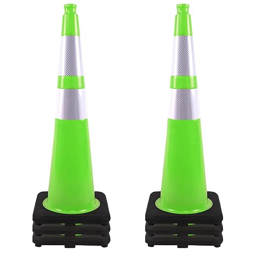 OrangeStar 6 Pack 36" Traffic Safety Cones, Green Parking Cones Construction Cones with Reflective Collar, Heavy Duty Base for Roadwork, Highway, Parking Lot Safety, Warehouse, Indoor & Outdoor Use-StrideForce Fitness