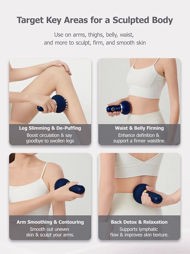 Lymphatic Drainage Massager & Anti Cellulite Massage Tool, Reduce Stretch Marks & Cellulite, for Legs, Arms & Belly, Body Sculpting Machine with Microcurrent, Light, Heat & Vibration,Blue-StrideForce Fitness