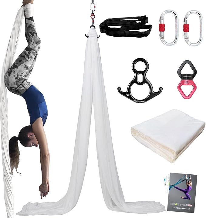 PRIOR FITNESS Aerial Silks Kit Colorful 9/15/20 Yards 40D Nylon Fabric Hammock Set With Hardware & Guide for All Levels Of Aerial Yoga Practice and Acrobatic Flying For Adults Aerial silk-StrideForce Fitness