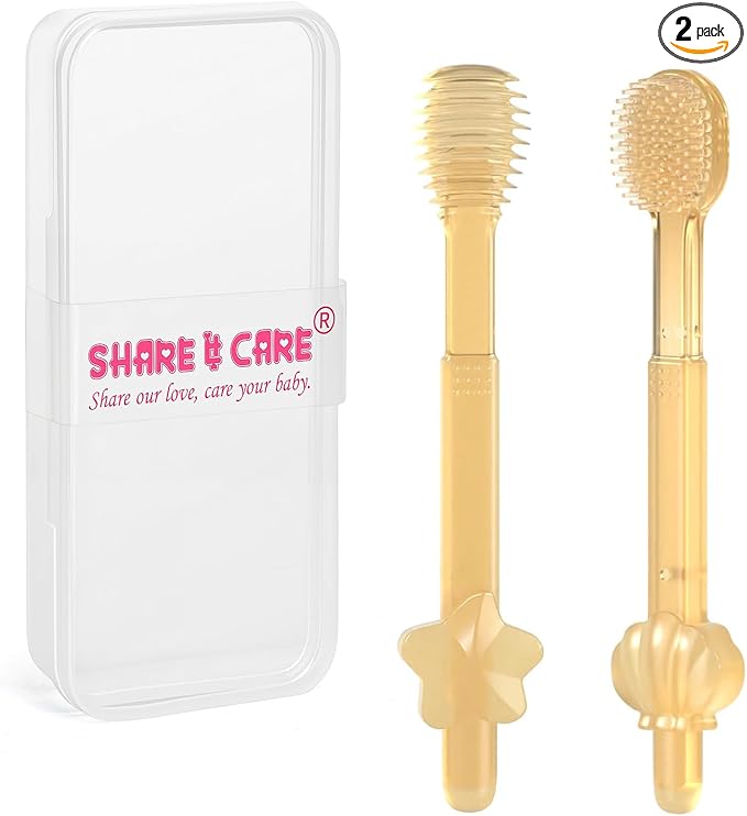 SHARE&CARE Baby Toothbrush and Baby Tongue Cleaner for Toddler Oral Care, Soft Silicone Toothbrush