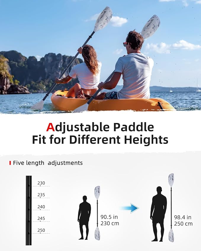 Abahub Adjustable Kayak Paddle 210-230 cm/ 230-250 cm Floating Kayaking Oars Boating Oars Canoeing Oars Black-StrideForce Fitness