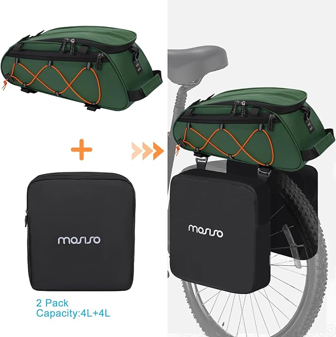 MOSISO Bike Rack Bag with 2 Removable Panniers, Waterproof Bike Trunk Cooler Storage Handbag Insulated Bicycle Rear Seat Pouch, Bicycle Storage Saddle Shoulder Bag Cycling Luggage Pouch, Peacock Green-StrideForce Fitness