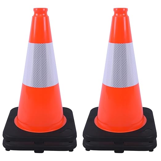 OrangeStar 4-Pack 18" Traffic Cones with Weighted Rubber Base, 6" Reflective Collar, Orange Safety Cones for Parking Lot, Road Construction, Warehouse, Highway, Weatherproof PVC-StrideForce Fitness