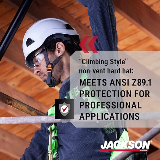 Jackson Safety CH300 Climbing-Style Hard Hat - Non-Vented Construction Helmet with Chin Cup - ANSI Z89.1 & OSHA Compliant - (Multiple Colors)-StrideForce Fitness