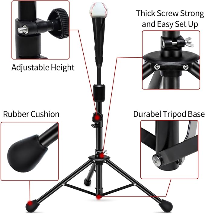 FDLS Baseball Batting tee for Adults and Youth Teens, Portable Tripod Stand Base Tee Easy Adjustable Height 27 to 46 inches for Hitting Training Practice, with Carrying Bag-StrideForce Fitness