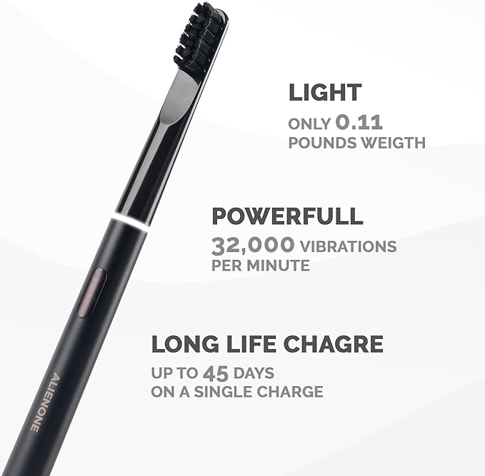 ALIENONE Ultra Slim Sonic Electric Toothbrush - Smart Pressure Sensor for Sensitive Teeth & Gums, 32,000 Vibrations, IPX6 Waterproof Aluminum Body, 45-Day Battery, Wireless USB Charging & Travel Case