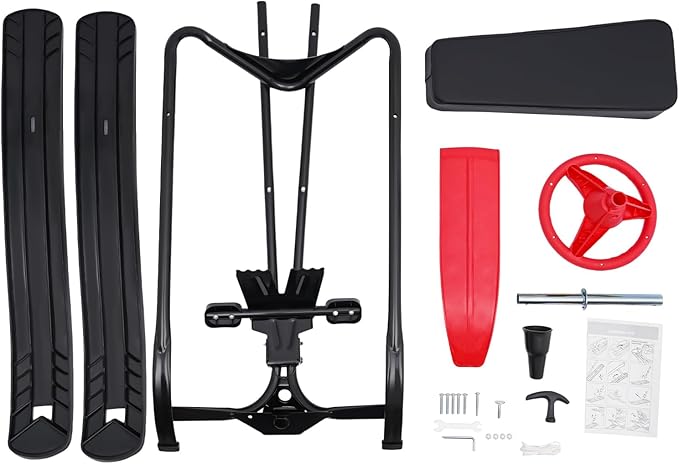 Snow Racer Sled for Kids, Dual Brakes Snowmobile Sled Ski with Steering Wheel, Snow Sledge for Skiing, Ice Skating, Sand Skating, Single Rider 45 x 20 x 15 inches-StrideForce Fitness