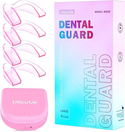 Litlcutie Large Mouth Guard for Grinding Teeth at Night, Night Guards for Teeth Grinding,Mouthguards for Grinding of Teeth, Sleep Guard with 2 x 5X Mirror Mouth Guard Case, Large (4 Pack)