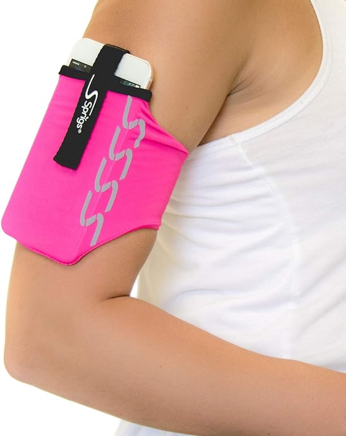 Sprigs Phone Armband Sleeve for iPhone 14, 13, 12, 11, X Galaxy Z, S22, S21, S20 Google Pixel 7, 6, 5. The Lightest & Most Comfortable Running Armband, Stretches to Fit All Phones with Case for Women & Men-StrideForce Fitness