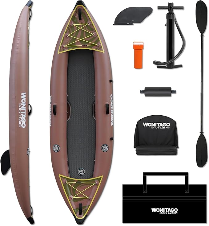 PVC Inflatable Kayak with Drop Stitch Floor, Recreational Touring Kayak with Kayak Paddle, Hand Pump and Carrying Bag, 1-2 Person-StrideForce Fitness