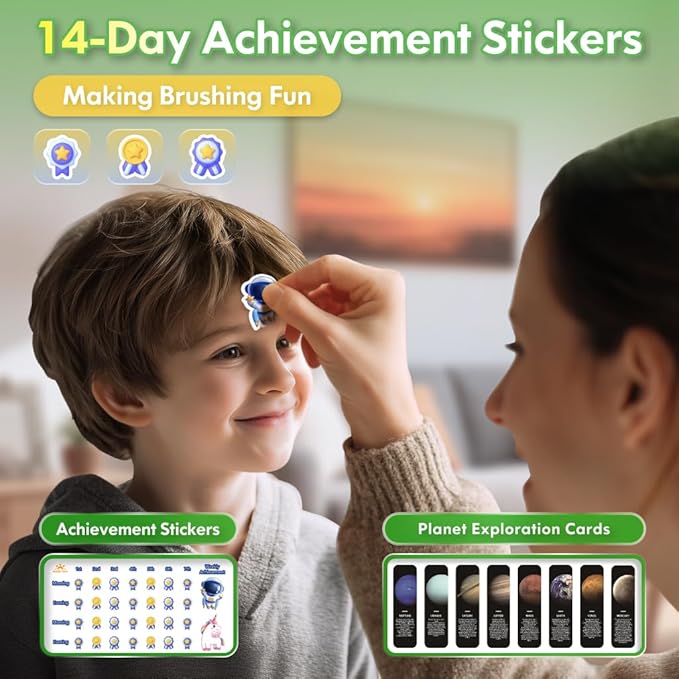 Kids Electric Toothbrush Rechargeable Age 3-5-6-12-18 Year Old, Dinosaur Toothbrush for Kids with Timer 3 Modes 4 Vibrating Heads Habit Stickers 31000VPM Boys Electric Toothbrush (Dinosaur White)