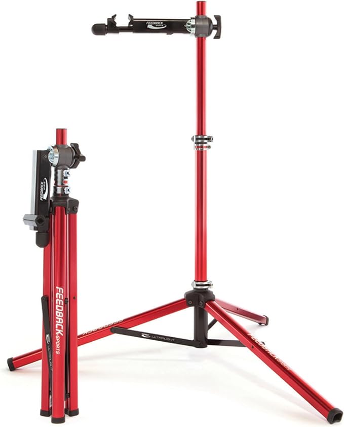 Feedback Sports | Ultralight Bike Repair Stand | Bicycle Workstand W/Tripod Base | Lightweight and Durable Aluminum | Red (Red, Ultralight)-StrideForce Fitness