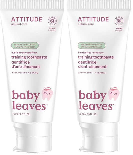 ATTITUDE Baby & Child Fluoride-Free Training Toothpaste, Natural, Vegan & EWG Top Scoring, Strawberry, 2.5 Oz (16721) (Pack of 2)