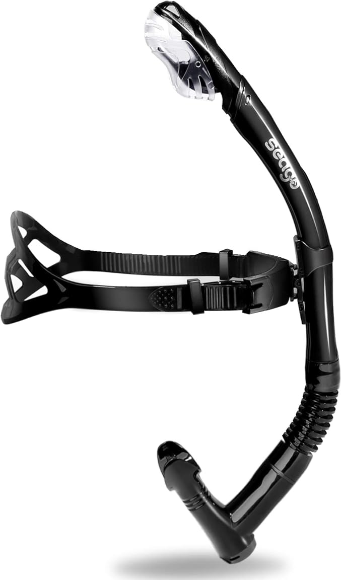 Seago Swim Snorkel for Lap Swimming, Dry Top Front Swimmer Snorkel for Adult Youth, Snorkel Gear Swimming Training Equipment in Pool and Open Water with Comfy Head Pads Food-Grade Silicone Mouthpiece-StrideForce Fitness