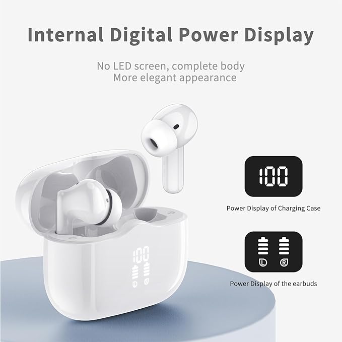 Wireless Earbuds, Bluetooth 5.4 Headphones in Ear with 4 ENC Noise Cancelling Mic, New Wireless Earphones HiFi Stereo Deep Bass 40H Playtime, In-Ear Bluetooth Earbuds LED Display IP7 Waterproof, White-StrideForce Fitness