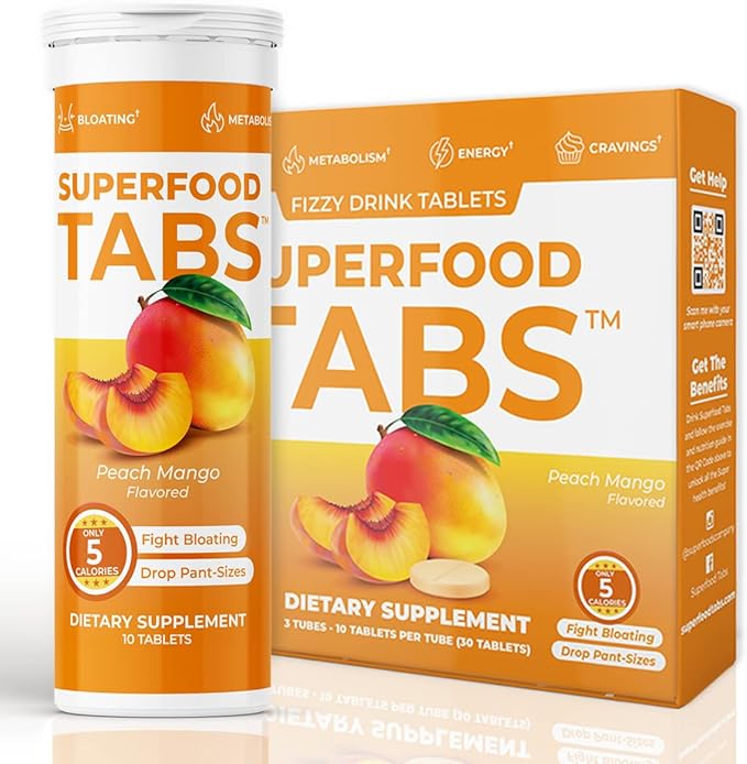 skinnytabs Anti-Bloat Cleanse Drink with 15 Superfoods | Supports Digestion, Energy & Cravings | Vegan, Non-GMO | 30 Effervescent Tabs – Peach Mango Flavor-StrideForce Fitness