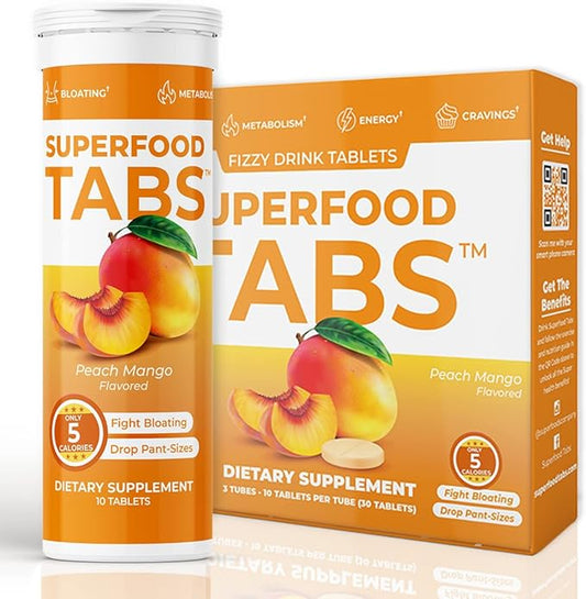 skinnytabs Anti-Bloat Cleanse Drink with 15 Superfoods | Supports Digestion, Energy & Cravings | Vegan, Non-GMO | 30 Effervescent Tabs – Peach Mango Flavor-StrideForce Fitness