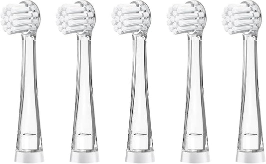 Teeteck 5 Pack Kids Toothbrush Replacement Heads Compatible with SEAGO SG513/SG977/SGEK6, DadaTech DT-K6/DT-BB1/DT-977, Brush-Baby WildOnes (Ages 8-18 Months/Transparent)