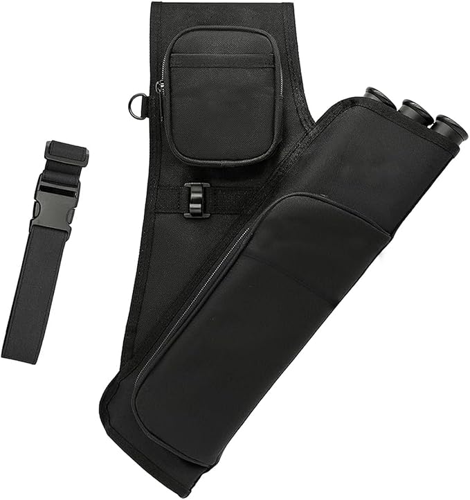 3-Tubes Hip Quiver Waist Hanged Archery Arrow Carry Bag with Pockets Adjustable Belt for Hunting, Target Practice, and Outdoor Shooting, Fits Both Youth and Adults-StrideForce Fitness