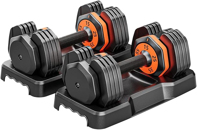 VEICK 25/55 lbs Adjustable Dumbbell with Anti-Slip Turning Handle, Fast Adjust Weight for Men Women, Exercise Equipment with Tray for Home Gym Full Body Workout Fitness-StrideForce Fitness