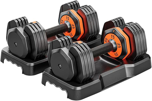 VEICK 25/55 lbs Adjustable Dumbbell with Anti-Slip Turning Handle, Fast Adjust Weight for Men Women, Exercise Equipment with Tray for Home Gym Full Body Workout Fitness-StrideForce Fitness