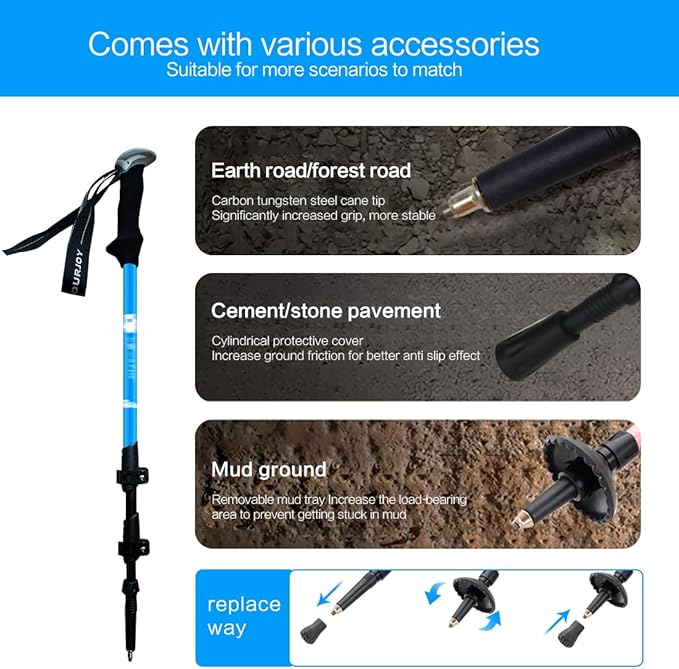 Hiking Trekking Poles, 2 Pack Anti Shock, Adjustable, Collapsible Hiking Poles for Trekking or Walking, Lightweight Aluminum Sticks for Children-StrideForce Fitness