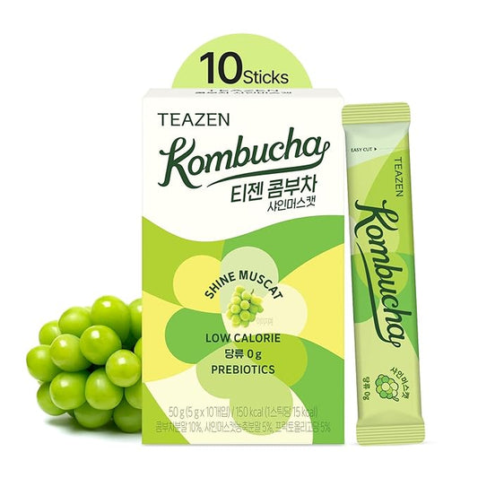 TEAZEN Shine Muscat Kombucha Tea, Electrolyte Powder & Hydration Drink Mix, Sugar Free, Live Probiotics & Prebiotics, 10 Sticks, 1.76oz-StrideForce Fitness