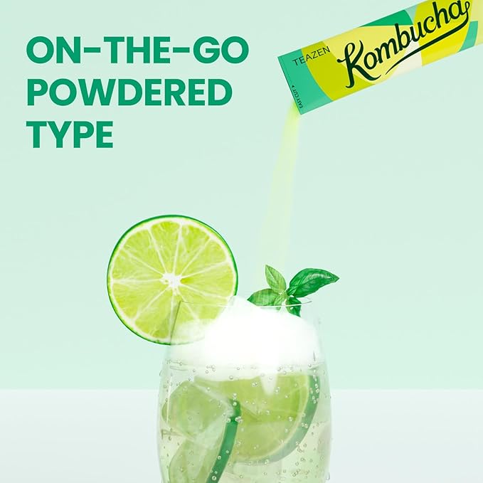 TEAZEN Green Mandarin Lime Kombucha Tea, Hydration Drink Mix, Sugar Free, Live Probiotics & Prebiotics, 30 Sticks, 5.29oz-StrideForce Fitness