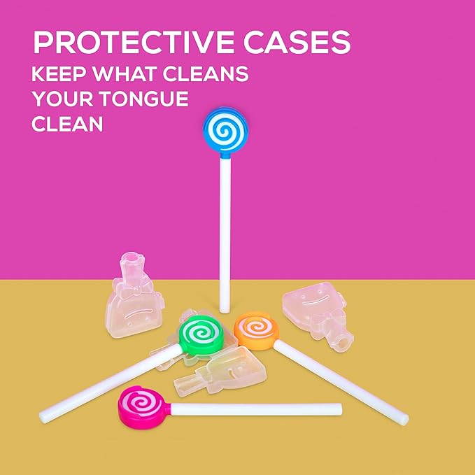 Kids Tongue Scraper or Cleaner Set – BPA-Free Plastic Dental Scrapers Helps Freshen Bad Breath, Remove Gunk – Multicolored with Easy-to-Grasp Handles and Brush Covers by 55Dental, Ages 2+ (Green)