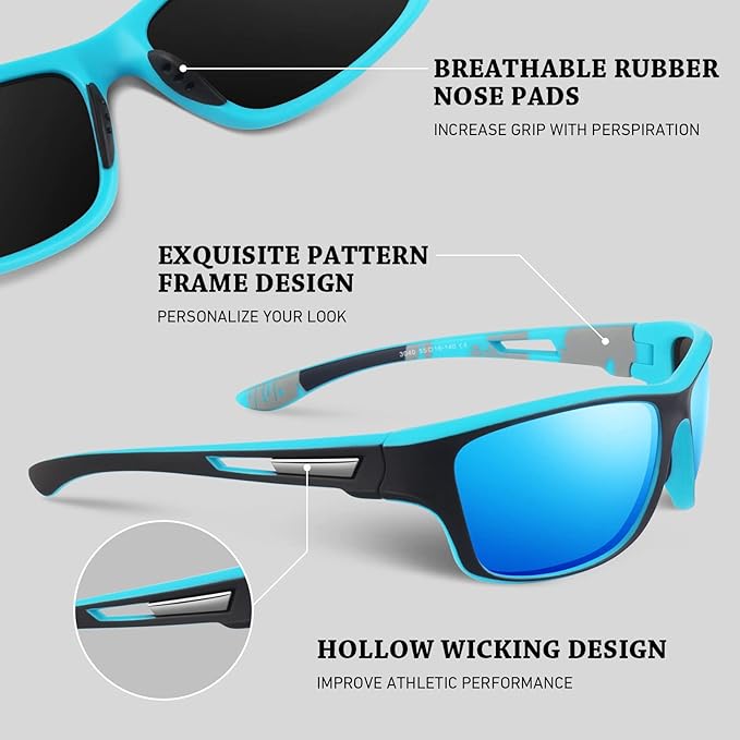 Polarized Sports Sunglasses for Men Women,Fishing Driving Rectangular Goggles UV400 Protection-StrideForce Fitness