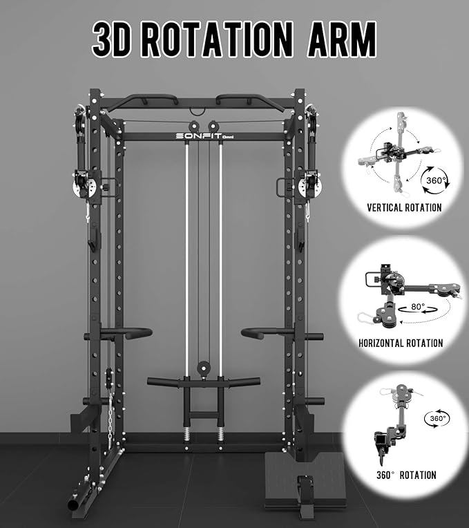 Eonfit E2 Power Cage，1500LB Squat Rack with Cable Crossover System.Multi-Function Power Rack for Home Gum.All-in-One Squat Rack with More Training Attachments-StrideForce Fitness