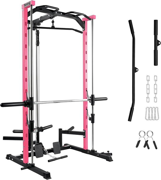 RitFit Smith Machine Power Rack with LAT-Pull Down System, Landmine, Barbell Bar, Plate Storage Pegs and More Training Attachment-StrideForce Fitness