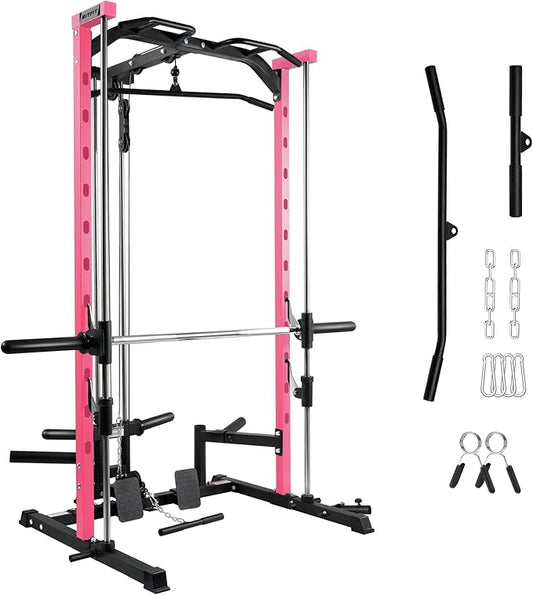 RitFit Smith Machine Power Rack with LAT-Pull Down System, Landmine, Barbell Bar, Plate Storage Pegs and More Training Attachment-StrideForce Fitness