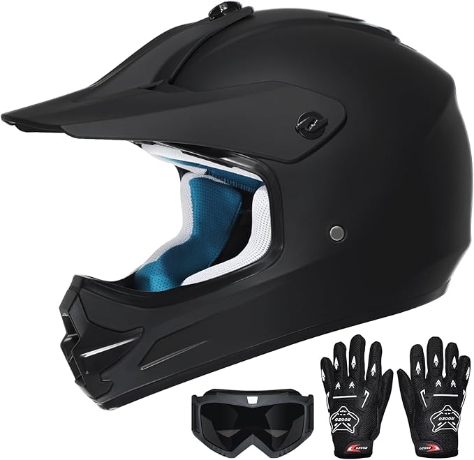 Youth Dirt Bike Helmet DOT Certified - Full Face Motorcycle Helmet for Off-Road, ATV, Street Riding, Includes Adjustable Goggles & Protective Gloves-StrideForce Fitness