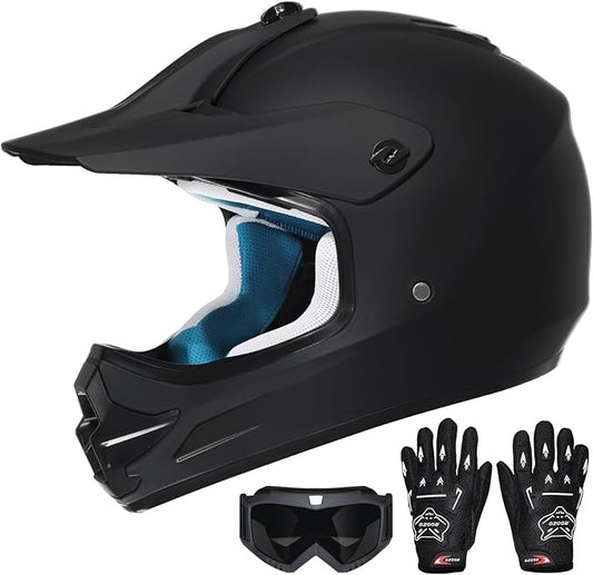 Youth Dirt Bike Helmet DOT Certified - Full Face Motorcycle Helmet for Off-Road, ATV, Street Riding, Includes Adjustable Goggles & Protective Gloves-StrideForce Fitness