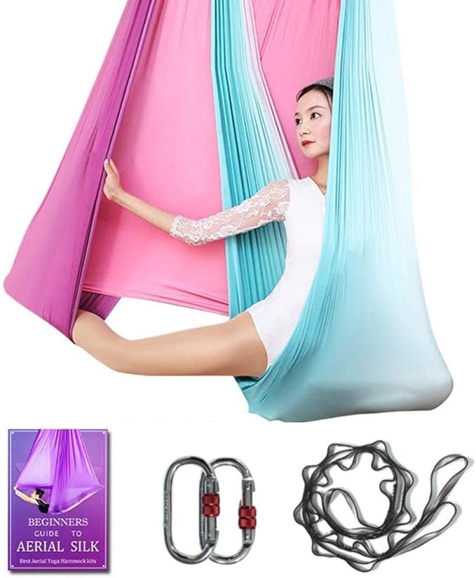 Aerial Yoga Hammock L:5M W:2.8M 5.5 Yards Aerial Pilates Silk Yoga Swing Set with 2000 Ibs Load Include Daisy Chain, Pose Guide-StrideForce Fitness