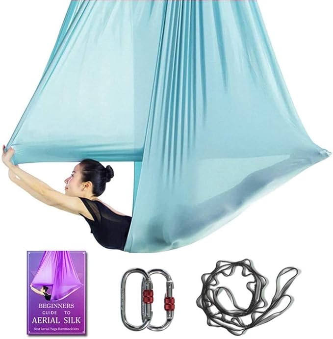 Aerial Yoga Hammock L:5M W:2.8M 5.5 Yards Aerial Pilates Silk Yoga Swing Set with 2000 Ibs Load Include Daisy Chain, Pose Guide-StrideForce Fitness