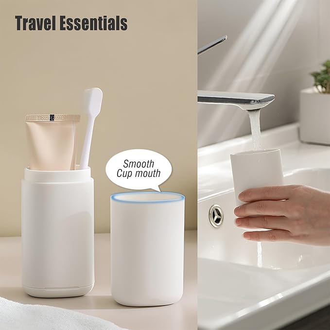 Travel Toothbrush Case with Cup, White - Toothbrush and Toothpaste Travel Case, Doubles as Dorm Toothbrush Holder, Detachable Base, Compact Toothbrush Covers for Camping, Business Trip