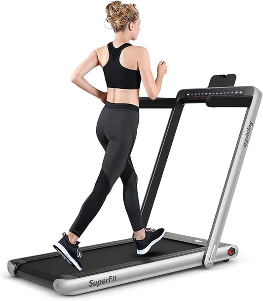 GYMAX Walking Pad, 2.25HP Dual Display Foldable Treadmill for Home with Remote/Smart App Control, Portable Compact Treadmill for Office Under Desk, Folding Running Machine for Small Spaces-StrideForce Fitness