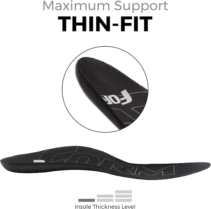Ultra-Thin Plantar Fasciitis Insoles Designed for Comfort & Maximum Pain Relief, Ideal for Dress Shoes & Boots | Black (Men's 13-13 1/2)-StrideForce Fitness