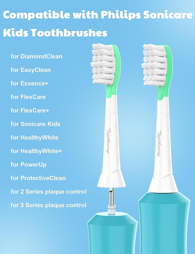 Toptheway Kids Toothbrush Heads for Philips Sonicare: Kids 7+ Standard Sonic Replacement Toothbrush Heads Compatible with Philips Sonicare, Pink Girl Green Boy 8 Pack