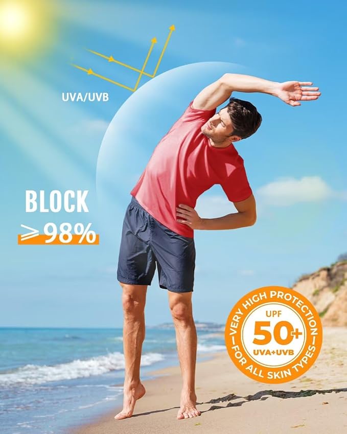 Boladeci Men's Swim Shirt Short Sleeve UPF 50+ Sun Protection SPF UV Moisture Wicking Lightweight Quick Dry Rash Guard-StrideForce Fitness