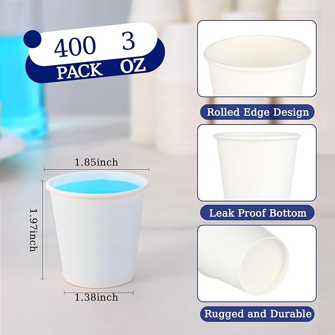 tchrules 1000pcs Bathroom Paper Cups, Disposable Mouthwash Cups Mini Paper Cups for Home, Office, School, Hotel & Travel(1000, 3 oz)